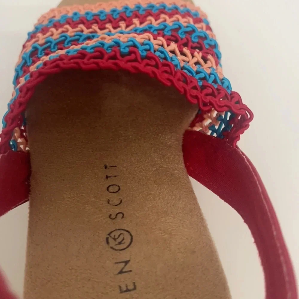 KAREN SCOTT Womens Cushioned Wedge Slip On Slingback sandals sz 9 red blue pink - Picture 11 of 14